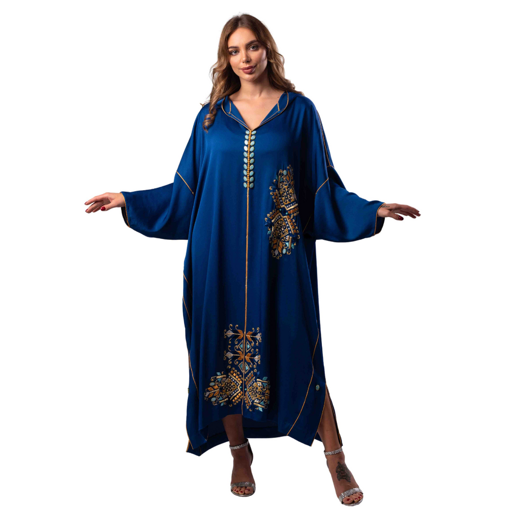 Modern Caftan Women Blue Kaftan Dress Dubai Moroccan Designer Muslim Gown